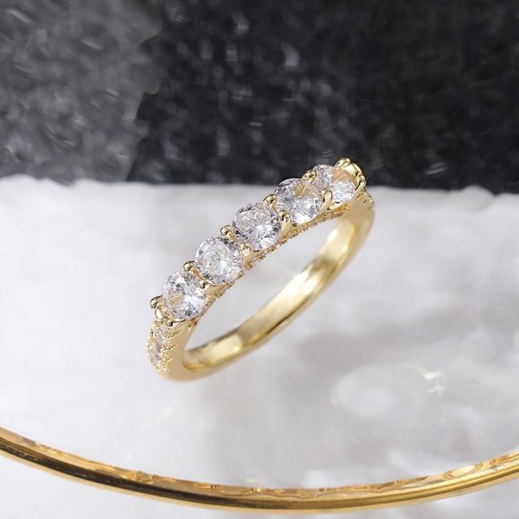 🌸14K GOLD PRONG ROUND CUT MOISSANITE 5 STONE ENGAGEMENT RING, K750 - Picture 5 of 7